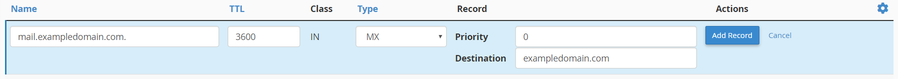 Add DNS MX record within cPanel Zone Editor module