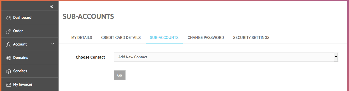 Add a new contact or sub-account from within your WP Hosting customer profile area