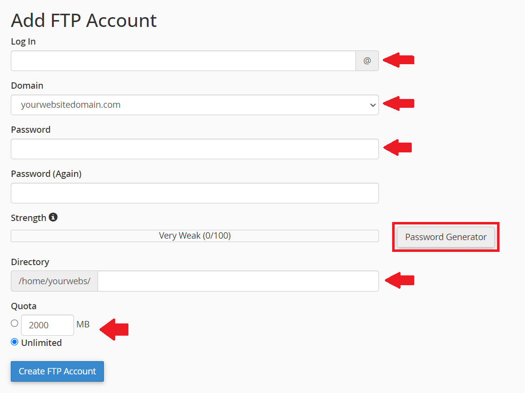 create ftp users: add ftp account