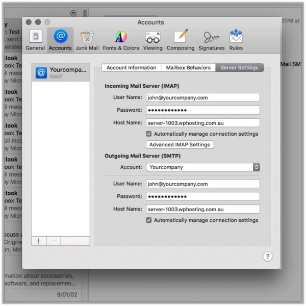 how to configure mail on mac: server settings