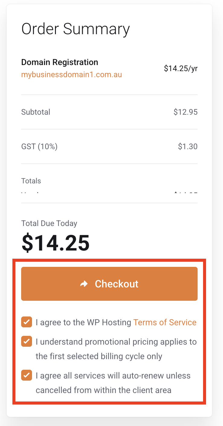 register and manage domain names: order summary