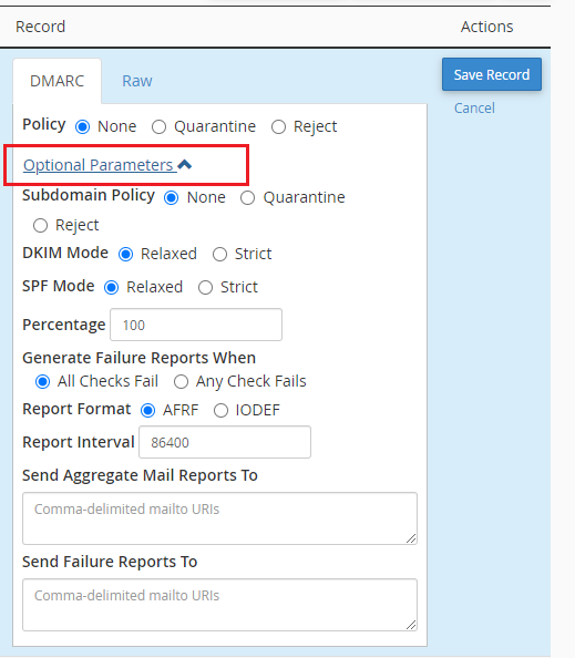 How to add a custom DMARC record