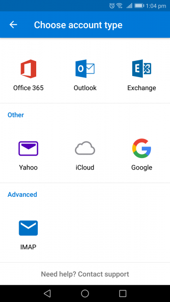 using microsoft outlook ap to configure email on Android