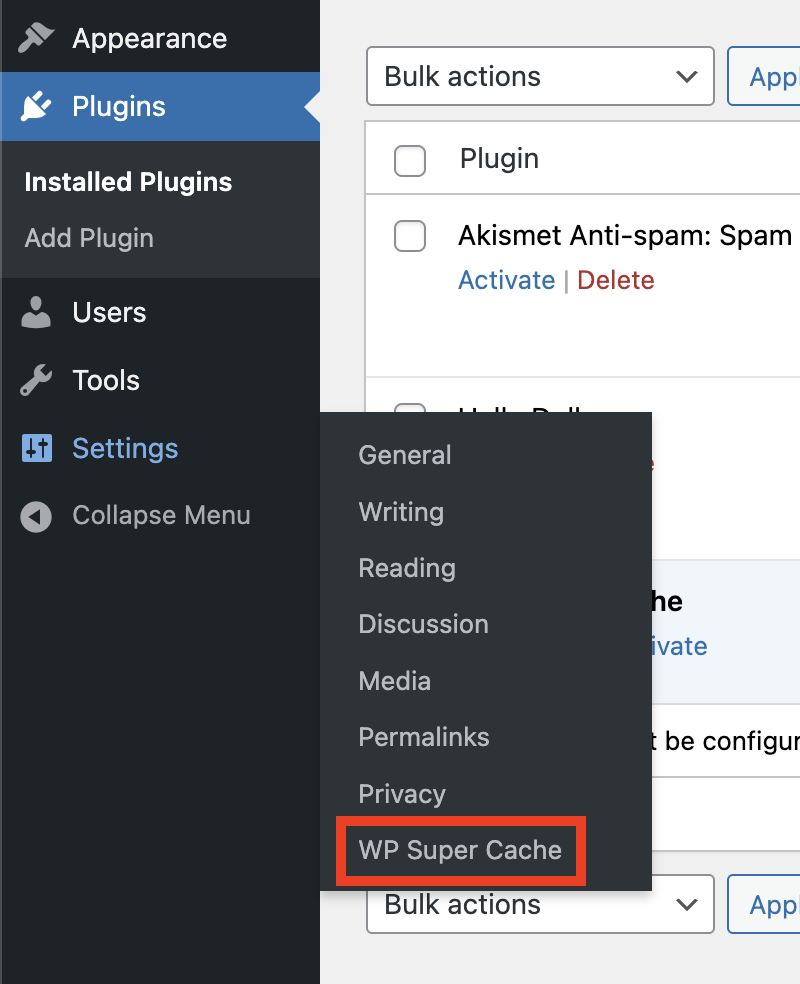 setup WP Super Cache